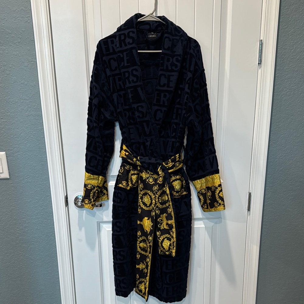 Versace Navy Robe with Gold Detailing Sz XXL